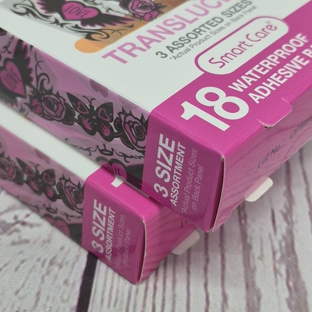 2 Boxes- Smart Care Pink Tattoo Style Translucent Waterproof Adhesive Bandages - Picture 6 of 6